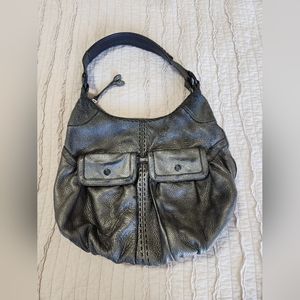 Cole Haan Women's Leather Hobo Shoulder Purse Bag, Metallic Charcoal Gray